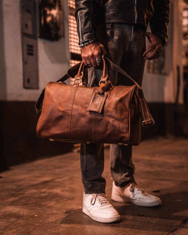 Bolso de Viaje de Cuero Genuino Travel Bag Premium – detalle