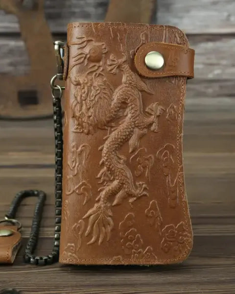 Billetera Larga Dragon Cuero Genuino con Cadena – presentación