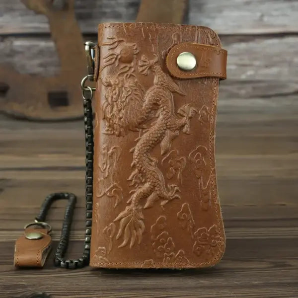 Billetera Larga Dragon Cuero Genuino con Cadena – presentación