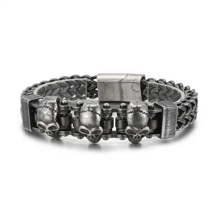 Brazalete 3 Skull Acero Inoxidable 23cm – vista