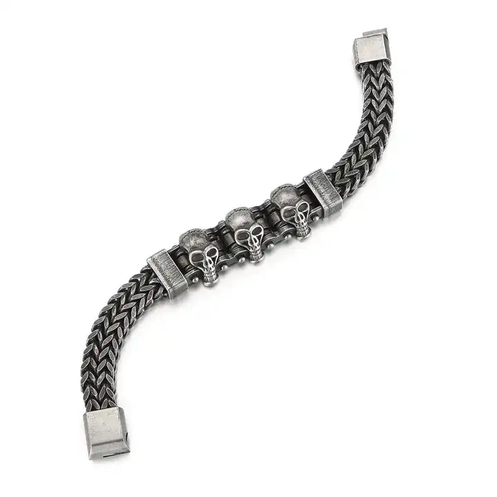 Pulsera Acero Inoxidable 3 Skull 23cm – presentación