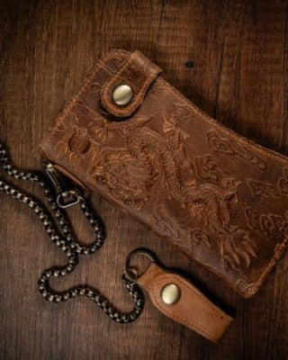 Billetera Larga Dragon Cuero Genuino con Cadena – vista