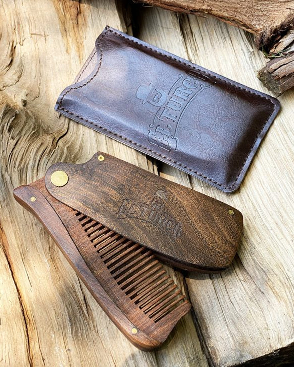 Peine de Madera de Sándalo con Funda de Cuero – detalle