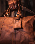 Bolso de Viaje de Cuero Genuino Travel Bag Premium – vista cercana