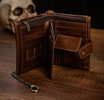 Billetera Biker Cuero Genuino con Cadena – detalle
